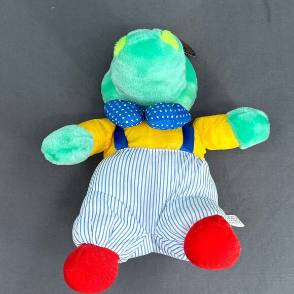 VTG 70s Alligator Crocodile Stuffed Animal 13" Green Blue Overalls Polka Dot Bow - Picture 6 of 16